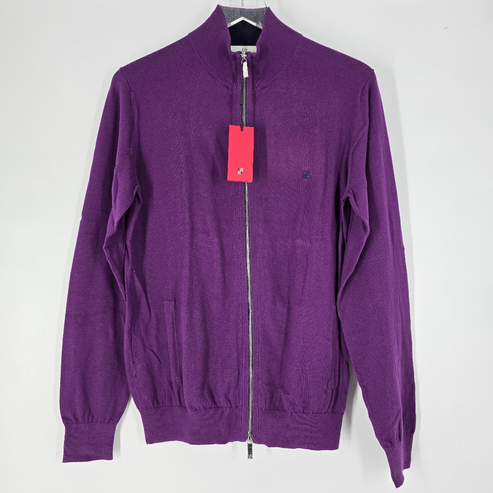 Carolina Herrera NEW Men's Purple Zip Up Sweater Elbow Patches Size S - Picture 1 of 12
